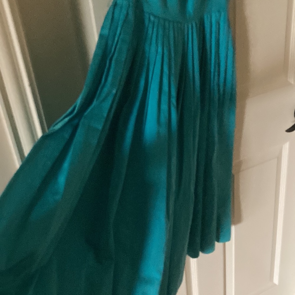 Vintage 1950’s Teena Paige Fit and Flare Dress Teal Pleated Blue Swing MIDI Mini - Picture 4 of 10